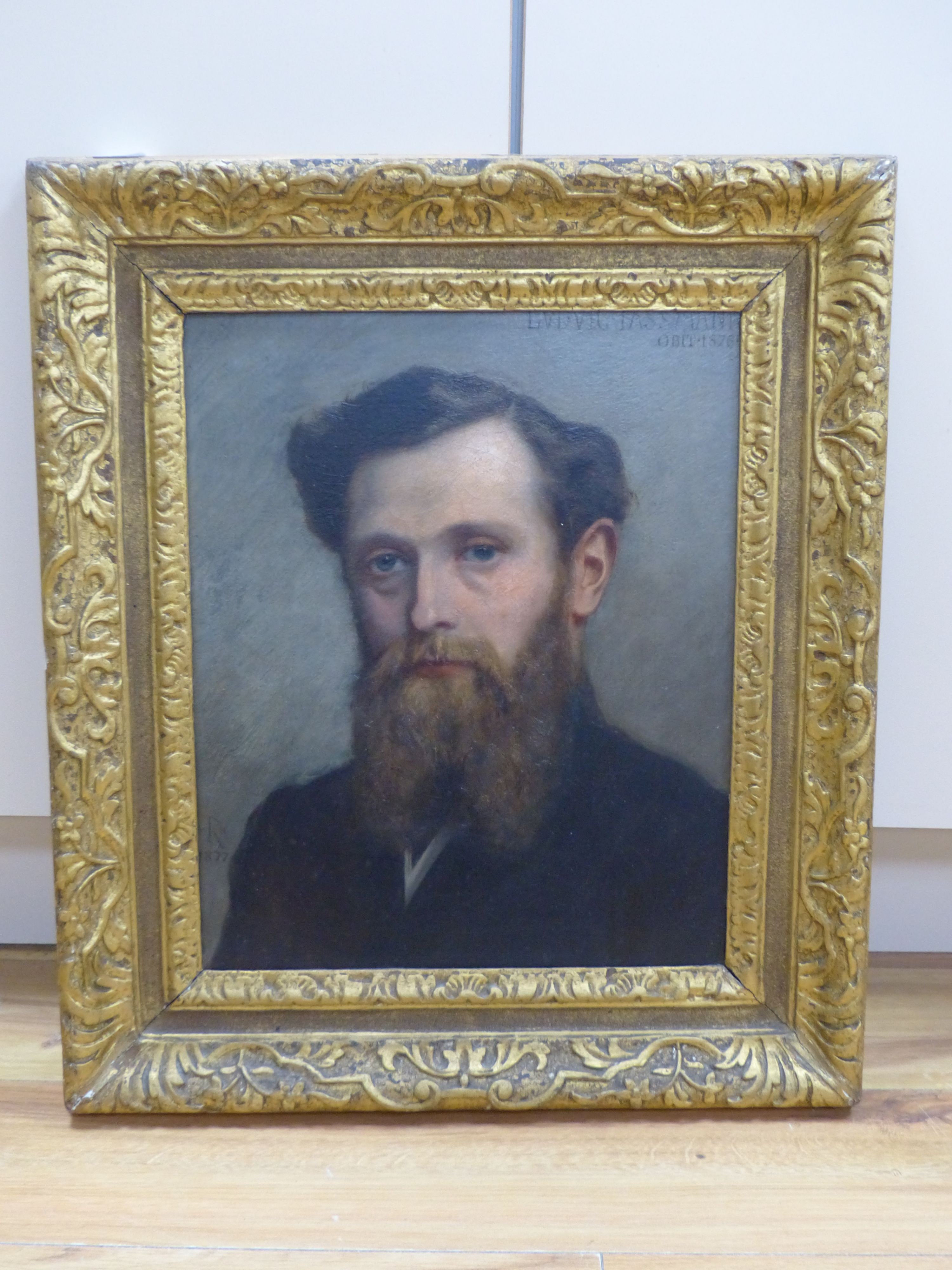 19th century Continental School, oil on canvas, Portrait of Ludwig Jassmann Obit 1876, monogrammed WRH and dated 1877, 40 x 33cm